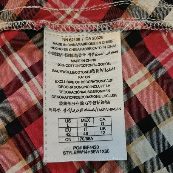 Guess LA 1981 Women's Red Plaid Western Pearl Snap Buttons Cotton Shirt Size L. - Picture 6 of 8